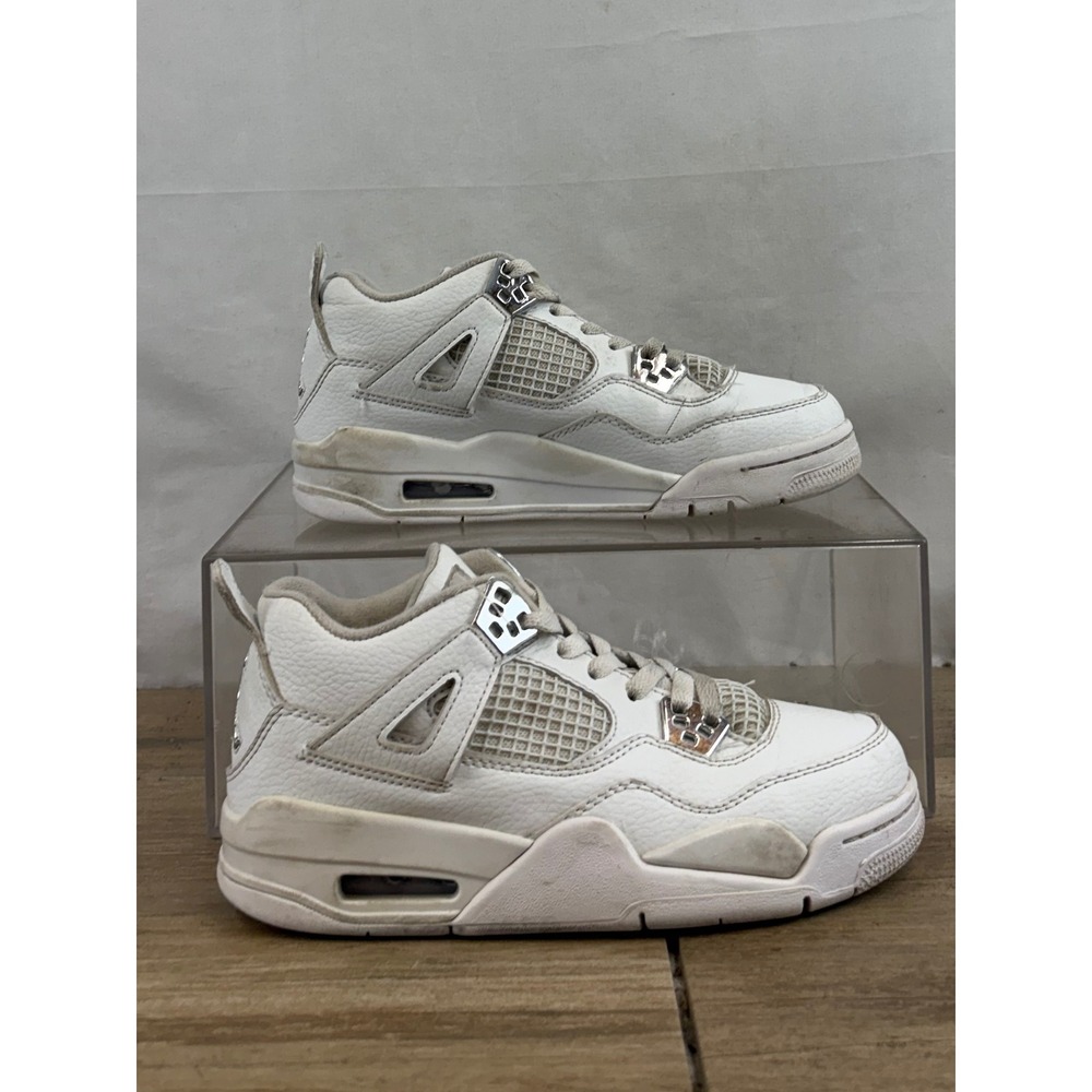 Air‎ Jordan 4 Retro White Black Metallic Silver GS Youth Size 6Y 37.5